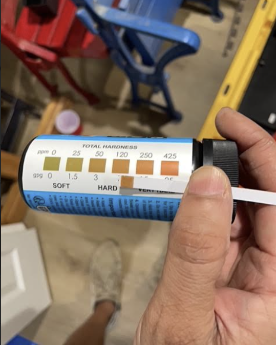 Testing water hardness at a North Jersey home.